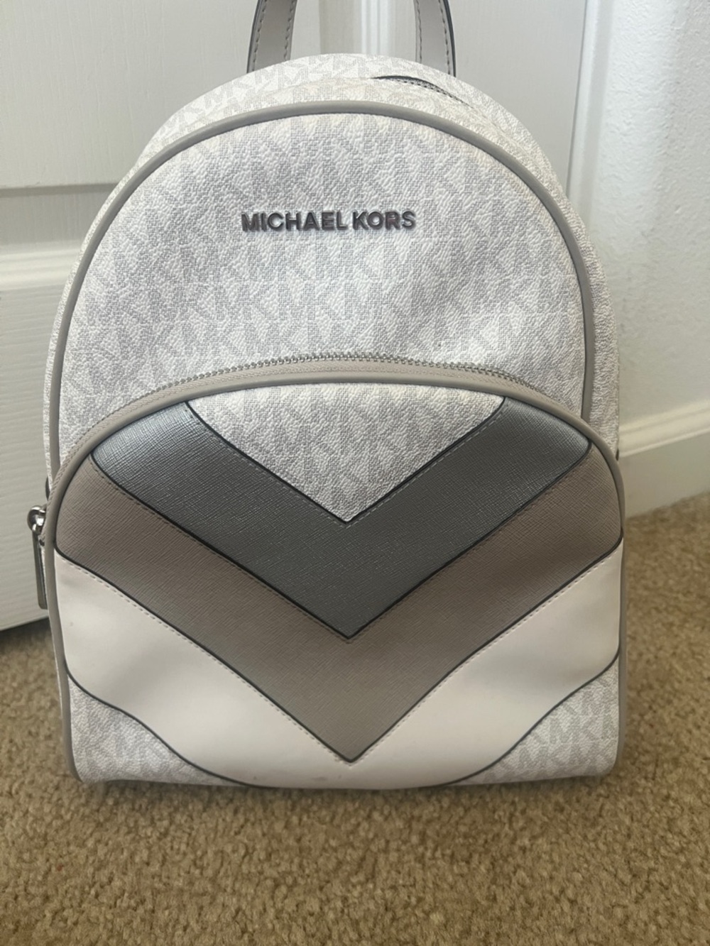 Michael Kors White, Gray & Taupe Chevron Mini Backpack - Picture 3 of 3